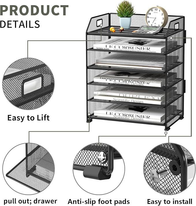 6 Tier Paper Organizer Letter Tray, Metal Mesh Paper Tray Organizer - Image 3