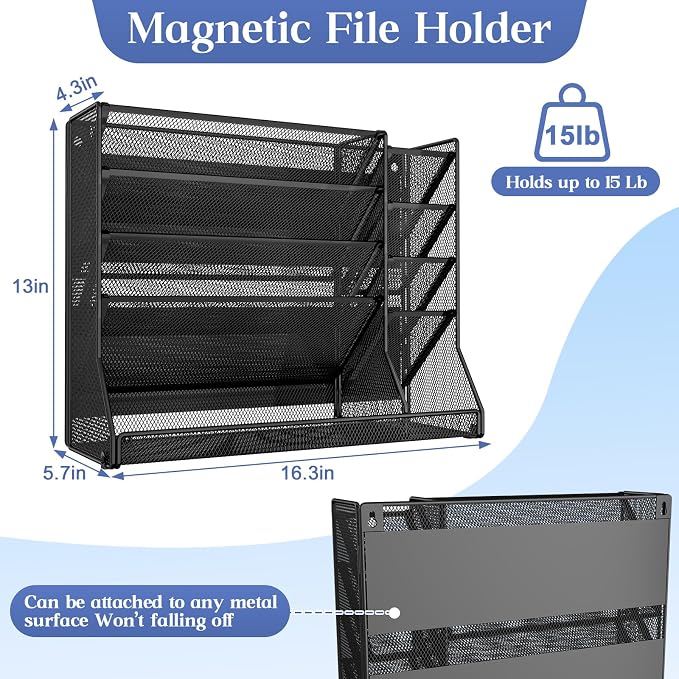 Jakyitvi 5-Tier Magnetic File Organizer R-Shaped Base Wall Hanging Black | - Image 6