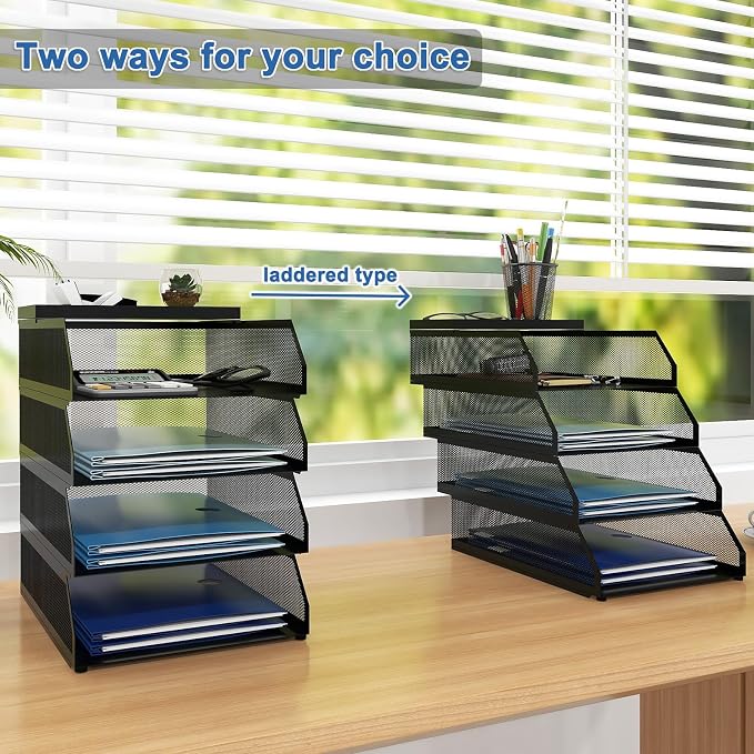 Natwind 4-Tier Paper Organizers, Desk Organizer, Stackable Paper Tray, Desk - Image 5