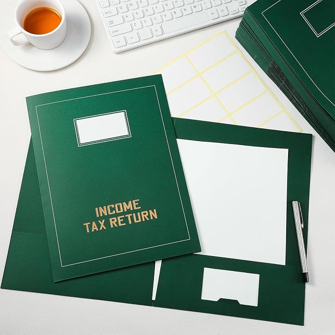Kisston 100 Pcs Tax Return Folders Bulk 2 Pocket Gold Foil Stamped Income Tax - Image 3