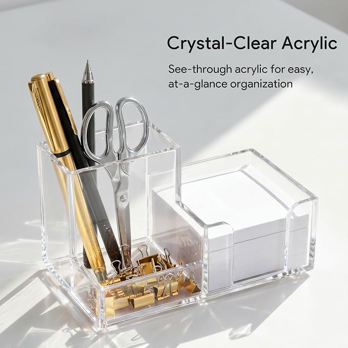 HBlife Acrylic Pen Holder for Desk, 3-Compartment Small Desk Organizer - Image 3