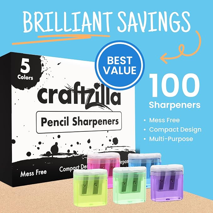 Craftzilla Pencil Sharpener 100 Pack, Manual Pencil Sharpeners Bulk, Handheld - Image 3
