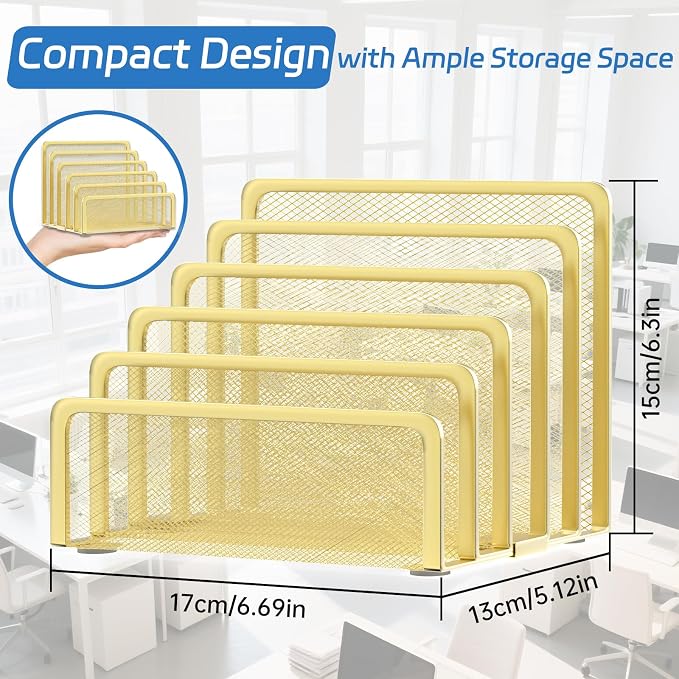 Mail Organizer Countertop with 5 Slot, Metal Mail Holder - Image 2