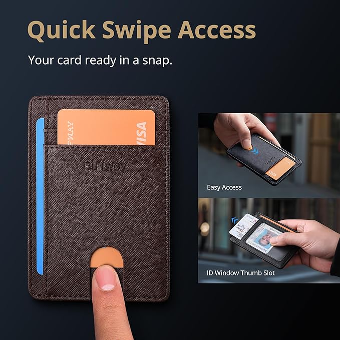Buffway Slim Minimalist Front Pocket RFID Blocking Leather Wallets - Image 4