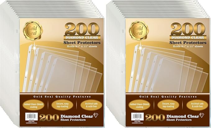 GOLD SEAL 200 Count Diamond Clear Sheet Protectors, Added Anti Glare Coating by GOLDSEAL