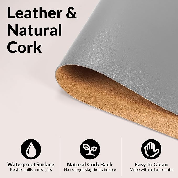 AFIING Cork Desk Mat, 35.4" x 17", Light Grey, Desk pad Protector | Dual-Sided - Image 3