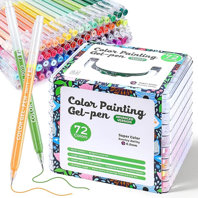 Gel Pens Set for Coloring, 72 Colors Gel Pens Markers for Adult Coloring Books by Unknown