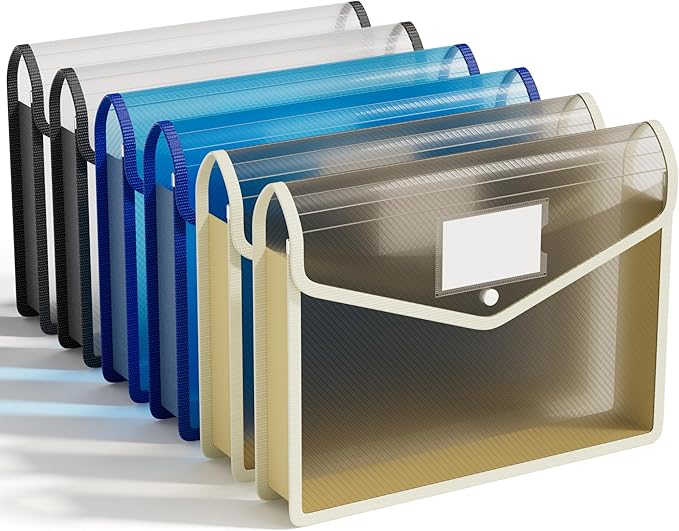 ABC life 6-Pack Plastic Expanding File Folders, Translucent Plastic Envelopes by ABClife