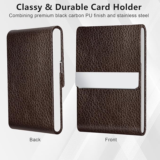 Business Card Holder with Magnetic Closure, Slim Metal PU Business Card Case - Image 4