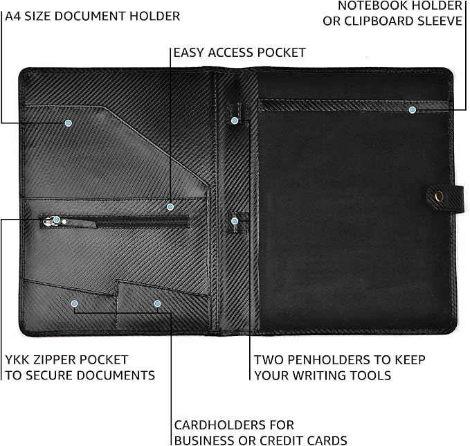 LEATHER VILLAGE Portfolio Professional Organizer – Carbon Fiber Genuine Leather - Image 3