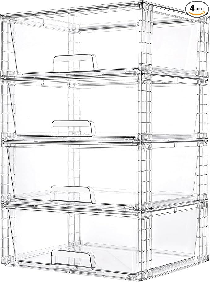 Vtopmart 4 Pack Large Stackable Storage Drawers, Easily Assemble Clear Acrylic by Vtopmart