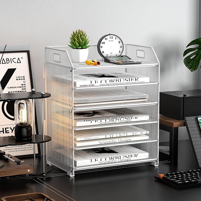 6 Tier Paper Organizer Letter Tray, Metal Mesh Paper Tray Organizer - Image 7