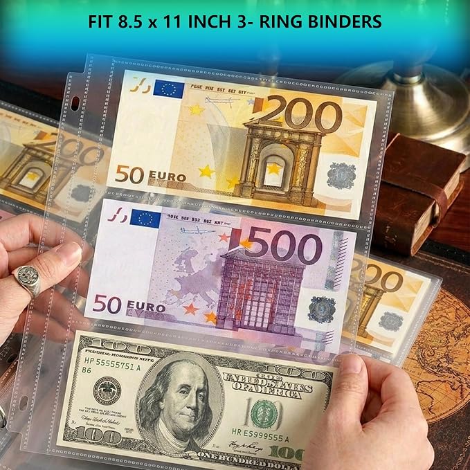 Aegero 25 Pack （7.6x3.6inch ） 3 Pockets Currency Sleeves - Image 5