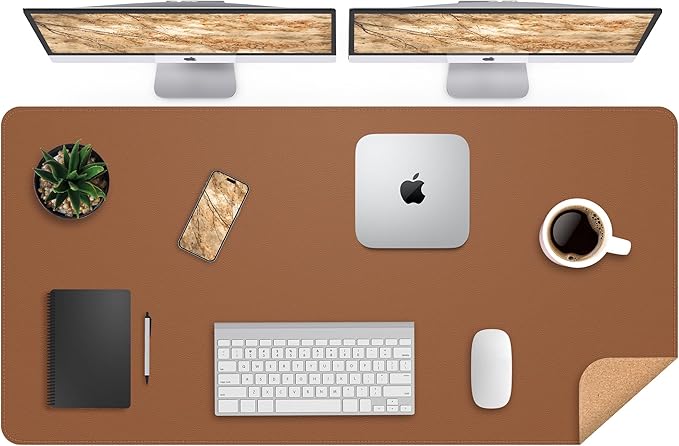 AFIING Cork Desk Mat 47" x 23.6", Dual-Sided Natural Cork & PU Leather Desk Pad by AFIING