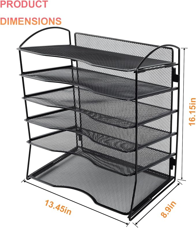 6 Tier Metal Desk File Organizer, Office File Folder Holder Letter Tray - Image 2