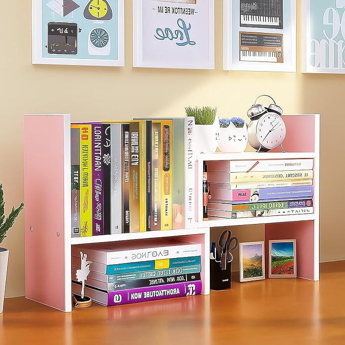 Desktop Shelf Organizer, Adjustable Wood Office Storage Rack, Counter Display by IUSEIT