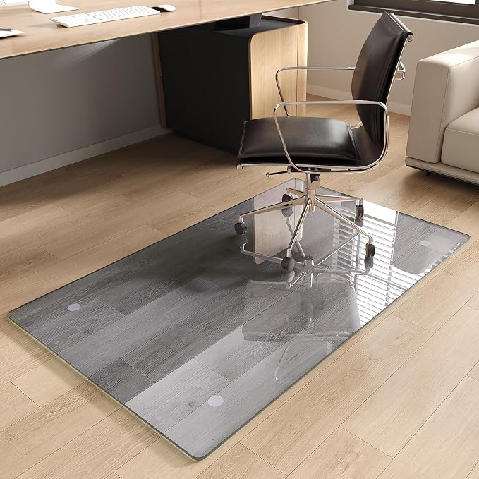 Tempered Glass Chair Mat, Hides Dirt/Fur Better, Noise-Free Gliding Shatterproof by MYSUNORIA