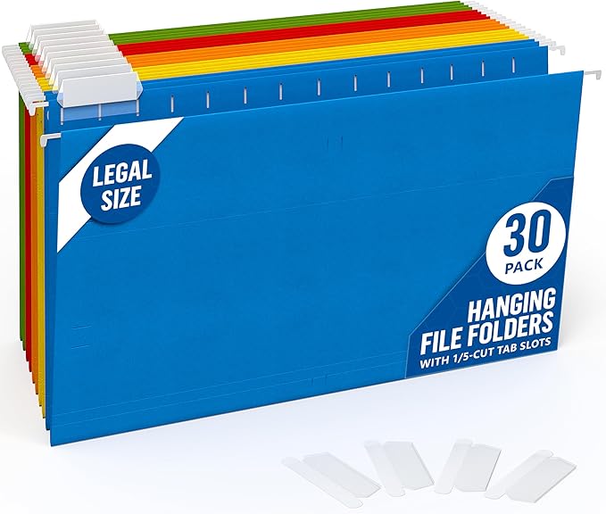 30 Pack Hanging File Folders Legal Size 8.5x14 by Juzari