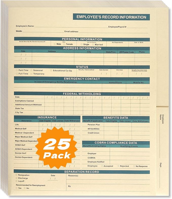 HR Folders for Employee Files – 25-Pack Heavy-Duty Manila Folders by YvnShineOffice