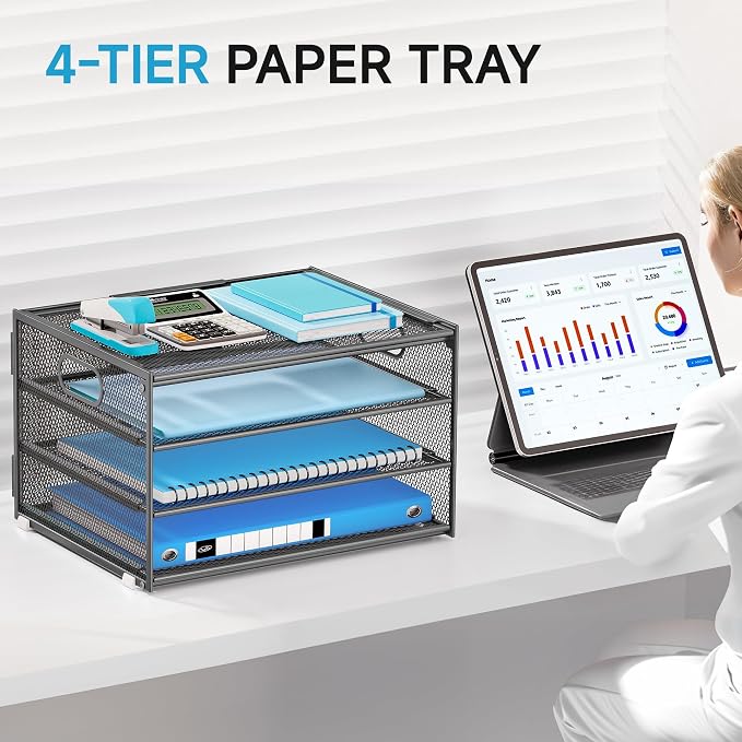 Lavatino 3-Tier Letter Tray Desk Organizer, Mesh Metal Paper File Tray Organizer - Image 5