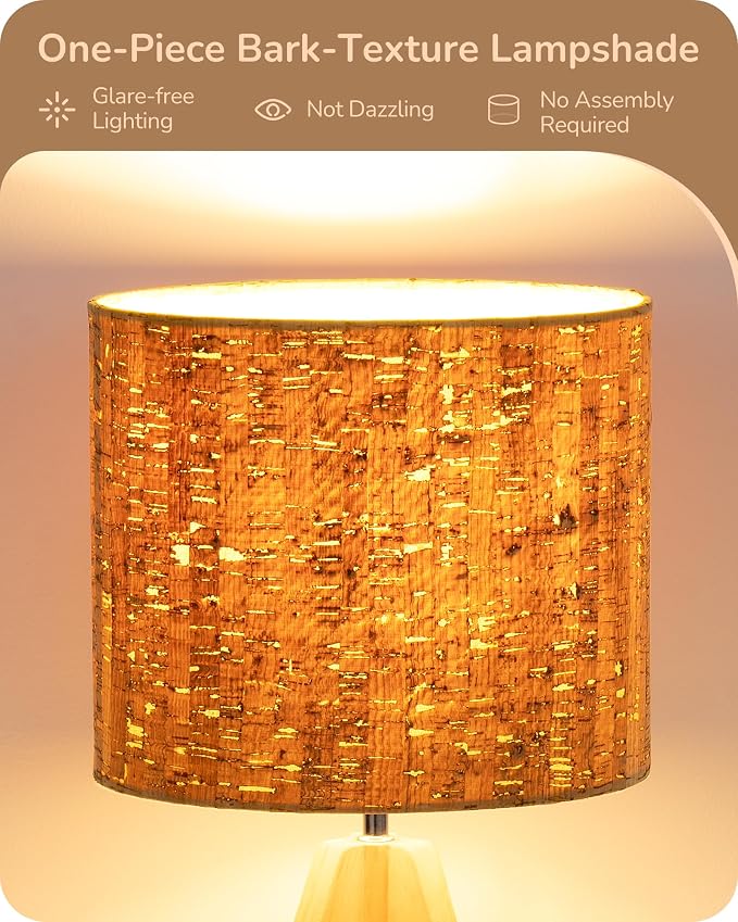 EDISHINE Small Table Lamp, Wooden Tripod Nightstand Lamp - Image 3