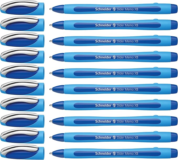 Schneider Slider Memo XB Ballpoint Pen, 1.4 mm, Light Blue Barrel, Box of 10 by Schneider