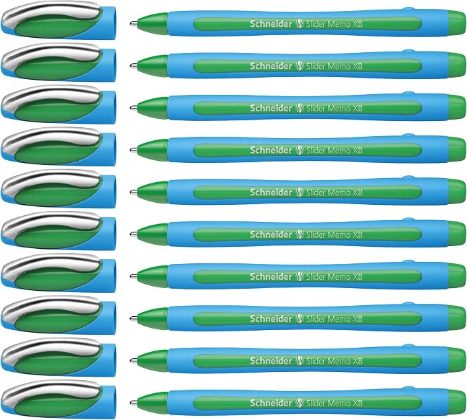 Schneider Slider Memo XB Ballpoint Pen, 1.4 mm, Light Blue Barrel, Box of 10 by Schneider