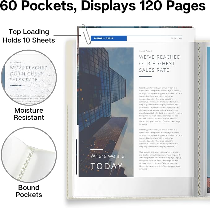 Dunwell Presentation Binder 60-Pocket, Displays 120 Pages, 8.5x11 Portfolio - Image 3