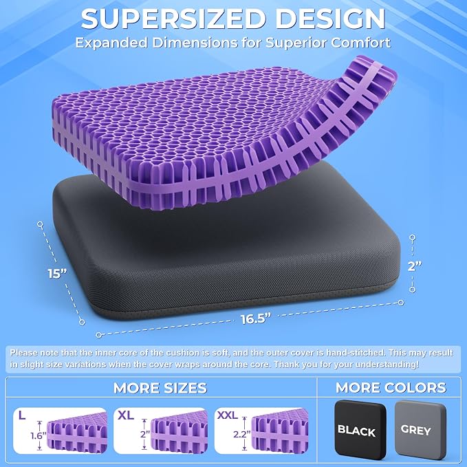 TushGuard Gel Seat Cushion for Long Sitting, Enlarged & Thickened Patent Design - Image 3