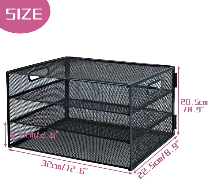 3 Tier Lettrer Tray Organizer, Metal Mesh Desk File Organizer - Image 2