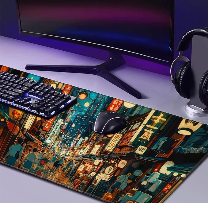 Cute Japanese Street Keyboard Desk Mat, Tokyo Night View Computer Mouse Mat | - Image 4