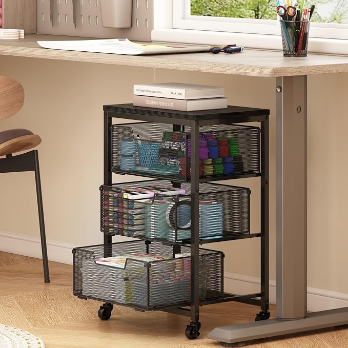 Under Desk Storage Cart with Lockable Wheels, 3-Drawer Rolling Storage Cart by Aokitsink