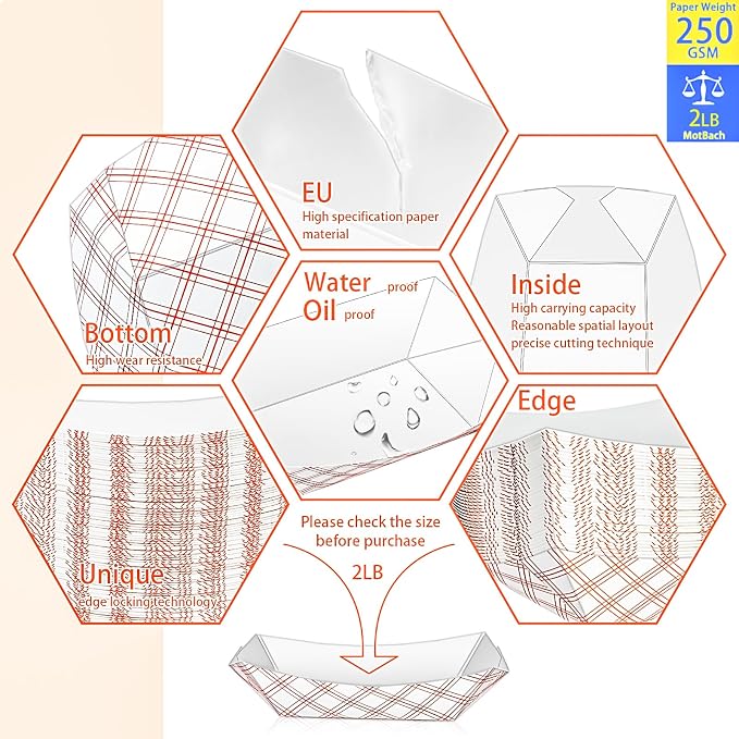 50 Pack Checkered 2Lb Paper Food Boat Trays Disposable Paper Boats Containers - Image 3