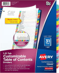 Avery 1-31 Dividers for 3 Ring Binders, 31 Tabs per Set, Customizable Table of by Avery