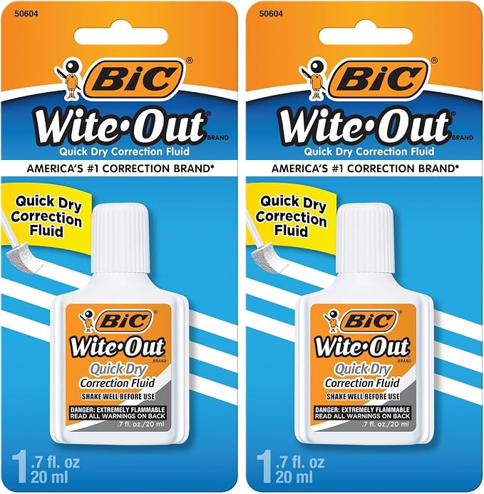 BIC Wite-Out Correction Fluid, 20mL | Quick Dry | Easy Application | 2-Pack by BIC