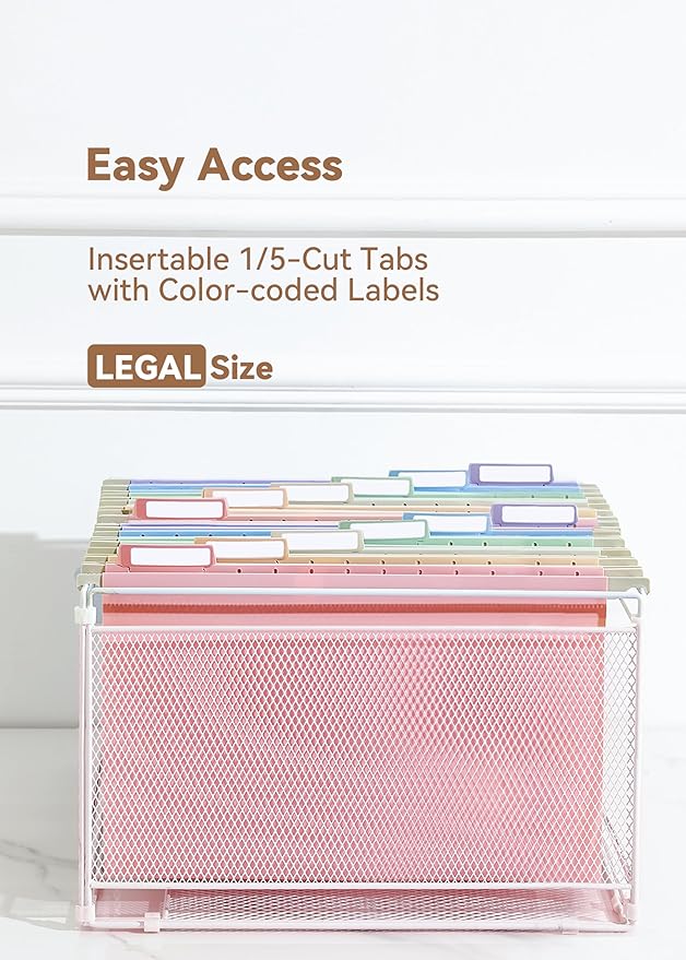 SortRax Plastic Legal Size Hanging File Folders, 12 Pack Pastel Hanging Folders - Image 2