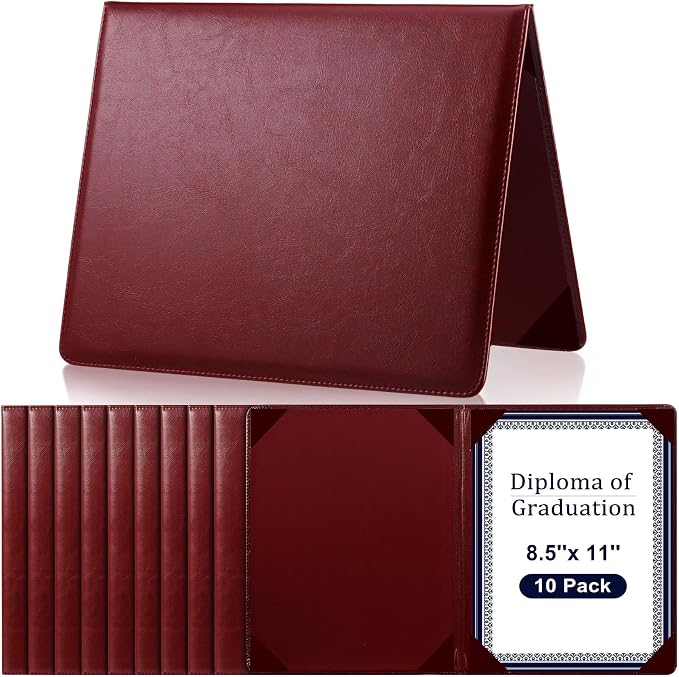 Tenare 10 Pcs Burgundy Leather Certificate Holder 8.5 x 11 PU Phd Bachelor by Tenare