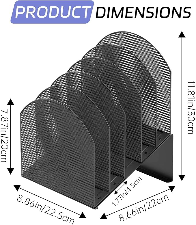File Organizer for Desk, 5-Section Mesh Mail Holder, mail organizer and folder - Image 2