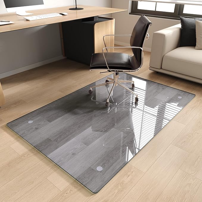 Tempered Glass Chair Mat, Hides Dirt/Fur Better, Noise-Free Gliding Shatterproof by MYSUNORIA