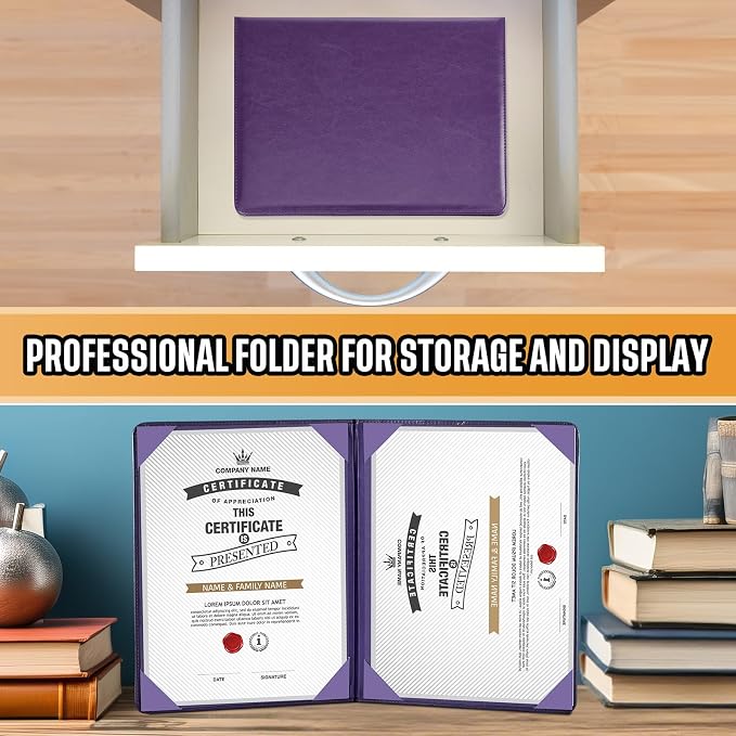 Tenare 3 Pcs Purple Leather Certificate Holder 8.5 x 11 PU Phd Bachelor Master - Image 6