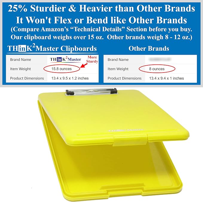 Think2Master Yellow Plastic Storage Clipboard. | 25% Heavier & 25% Sturdier| - Image 2
