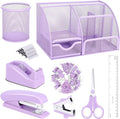 Purple Mesh Desk Organizer and Accessories, Tape Dispenser, 1000 Staples by auroray