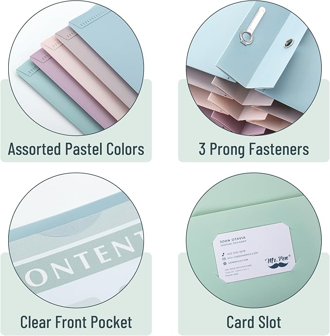 Mr. Pen- Plastic Folders with Pockets and Prongs, 10 Pack, Letter Size | - Image 4