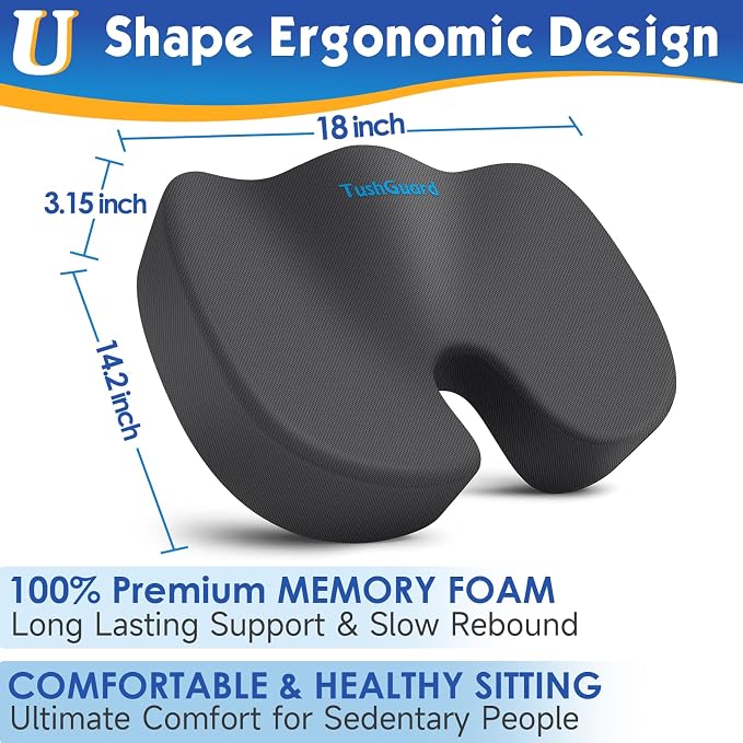TushGuard Seat Cushion for Office Chair Memory Foam Non-Slip Desk Seat Cushion - Image 2