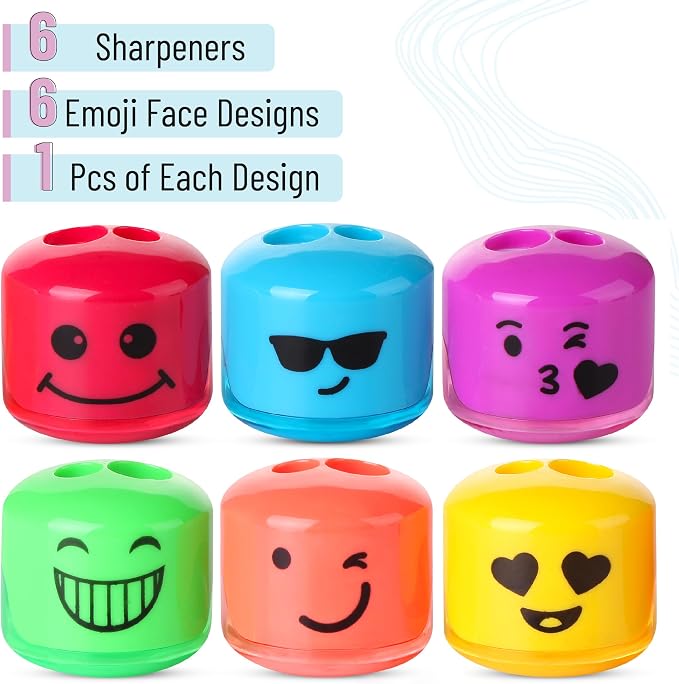 Mr. Pen- Pencil Sharpeners Manual, 6 Pack, Dual Hole | Smiley Handheld Pencil - Image 2