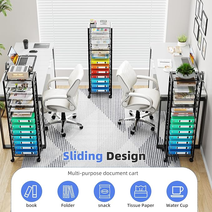 Simple Trending 14 Tier Rolling File Cart, Desk File Organizer, Paper Letter - Image 3