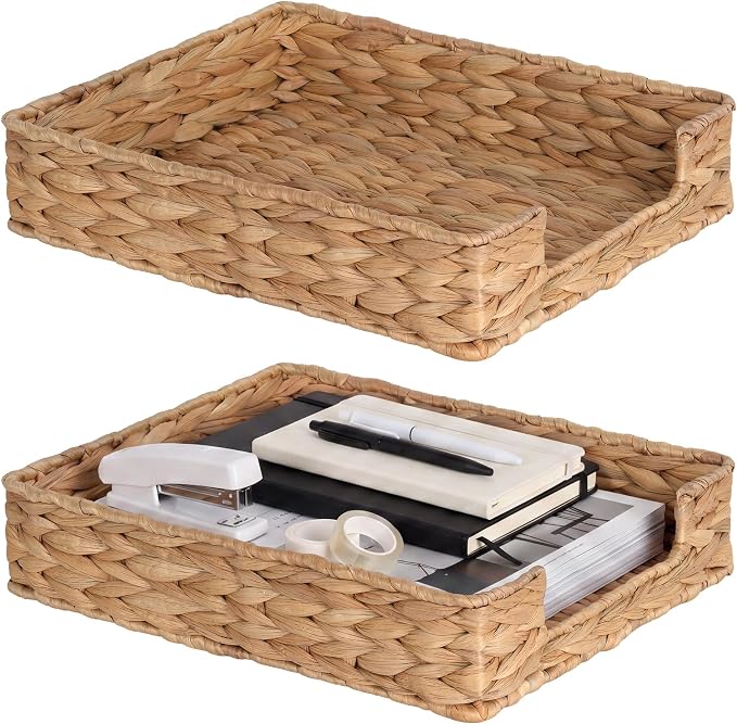 Set of 2 Letter Tray Water Hyacinth, Desk Organizer by Unknown