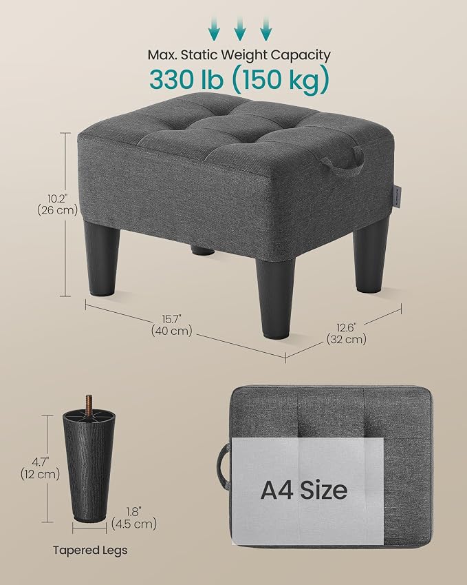 SONGMICS Foot Stool with Legs, Small Footstool Ottoman, Linen-Look Fabric Seat - Image 3