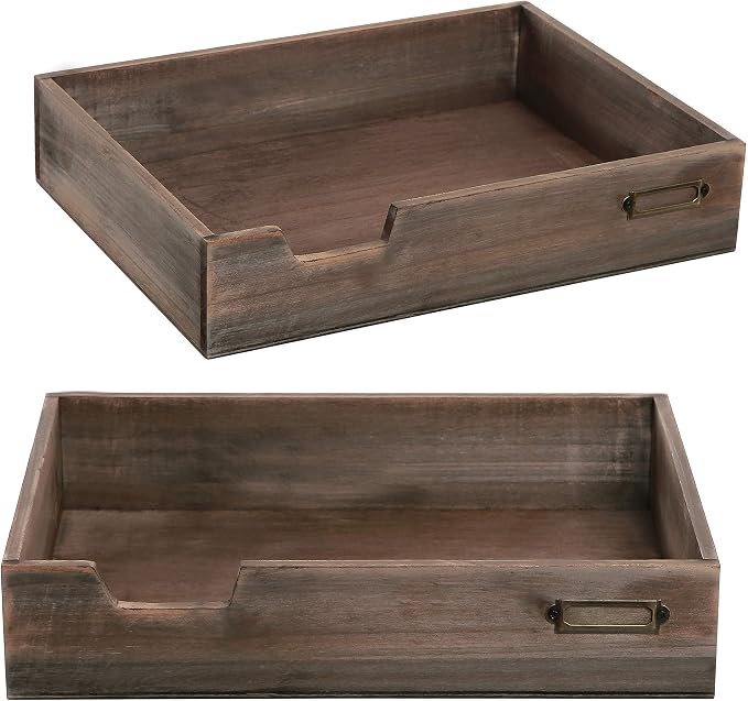 MyGift Set of 2 Vintage Distressed Finish Brown Wood Stackable Office Desktop - Image 4