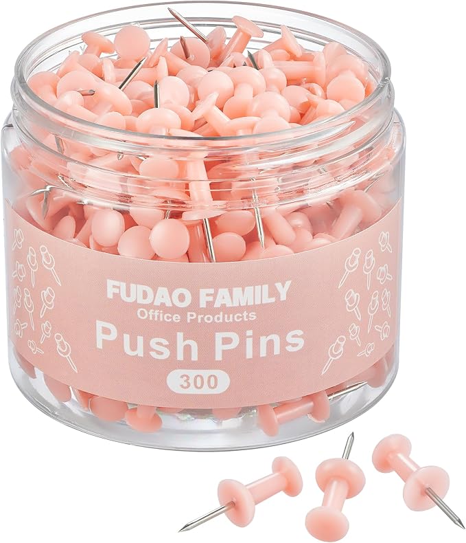 FUDAO FAMILY 300pcs Push Pins for Bulletin Board, Thumb Tacks for Wall Corkboard by FUDAOFAMILY